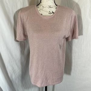 Patchington Crew Neck Short Sleeve Glitter Stretch Sweater W/Shoulder Pads Sz M